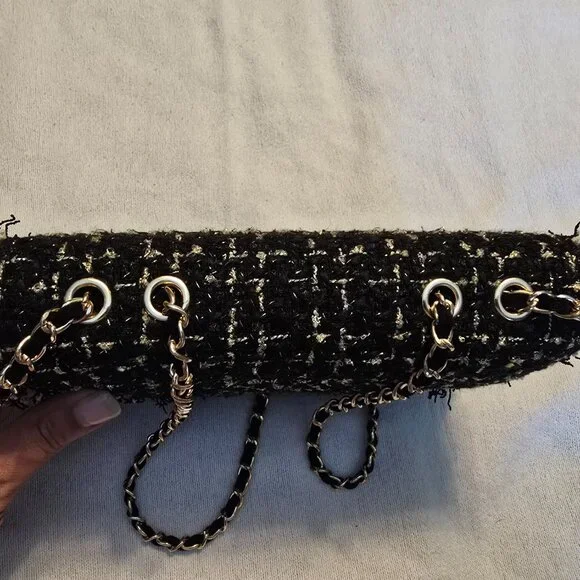 Anthropologie Cristina Sabatini Black White Gold Tweed Brielle Bag Clutch GUC. - Picture 14 of 16